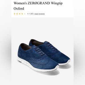 NWOT Cole Haan Women's ZeroGrand Wingtip Oxford Navy Suede Size 7.5